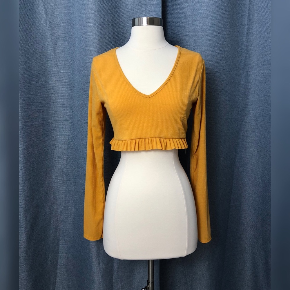 Nasty Gal Mustard Lounge Rib Crop Top